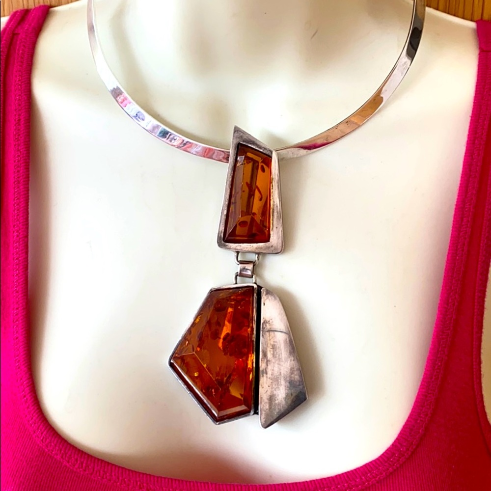 Huge sterling silver Genuine Baltic Amber necklace